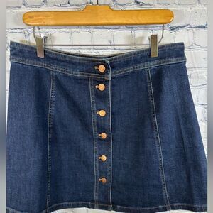 Madewell Stretch A-line Dark Wash Boho Hippie Festival Denim Mini Skirt 14